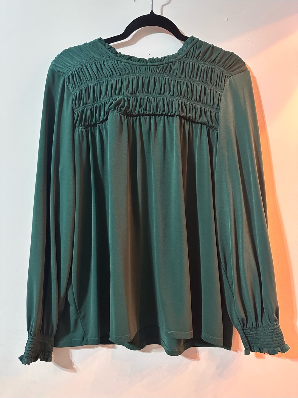 Maurices Dark Green Smocked Long Sleeve Blouse